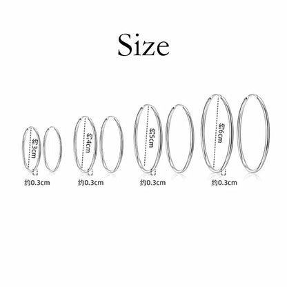 New 925 Sterling Silver 3MM Thick 3/4/5/6CM Hoops Earrings For Women Luxury Quality Jewelry Accessories 2023 Trend