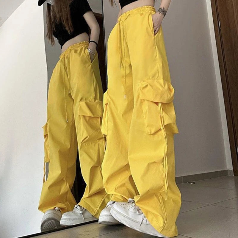 Y2K Cargo Pants Women Streetwear Oversized Wide Leg Sweatpants Harajuku Big Pockets Joggers Bf High Waist Baggy Sports Trousers