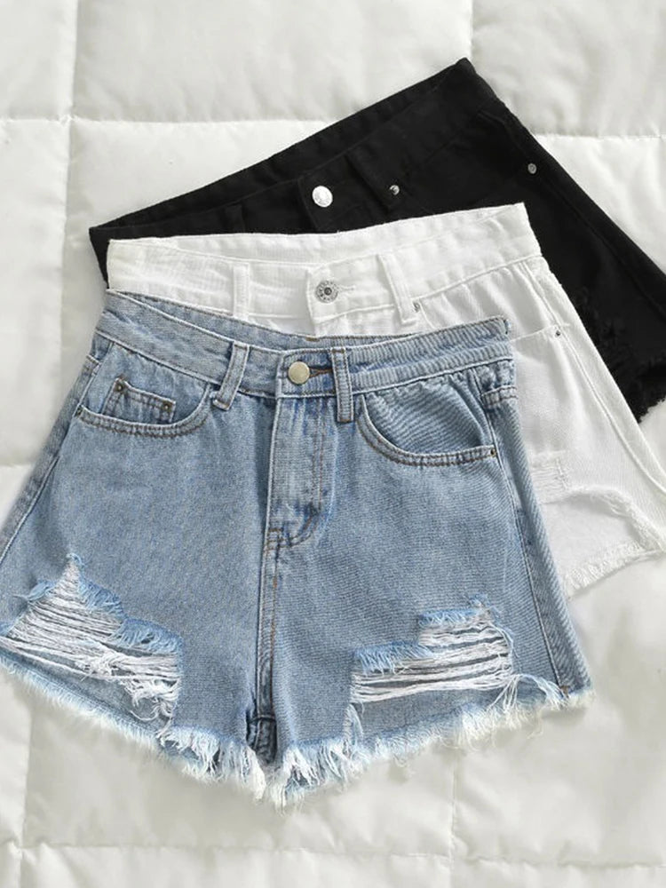 Women's Jeans Shorts Summer Woman Ripped High Waist Wigh Leg Jeans Shorts Casual Female Loose Denim Shorts 2024