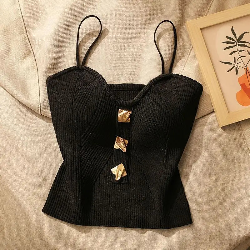 2024 French Style Cross-knit Suspender Women's Summer Wear Sexy Beauty Camisole Slim High-end Bottom Bandeau Top Knit Crop Tank