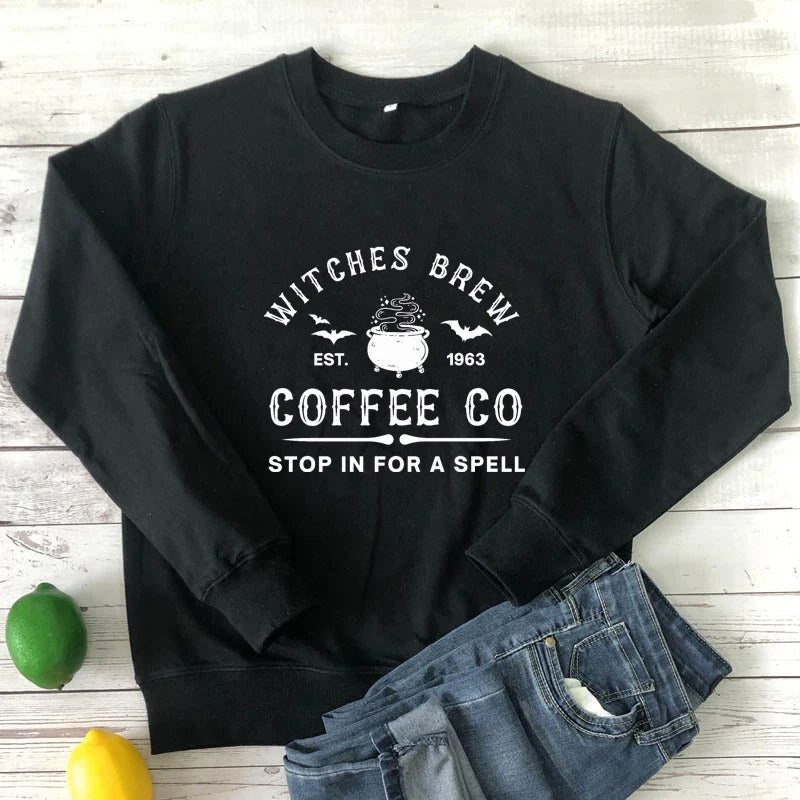 Witches Brew Coffee Co Sweatshirt Aesthetic Witchy Woman Halloween Drinking Pullovers Streetwear