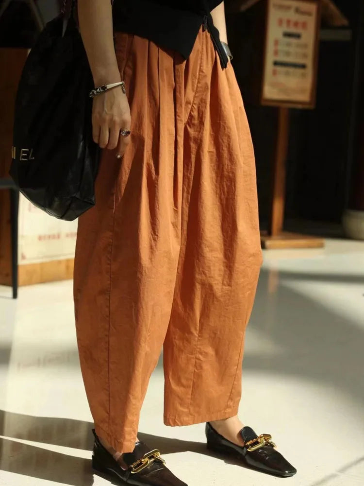 [LANMREM] Minimal Elastic High Waist Wide Leg Pants For Women Solid Straight Loose Trousers Fashion Clothing 2024 Spring New