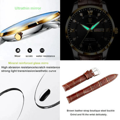 2024 orologi da uomo impermeabili luminosi top brand di lusso in pelle sport casual orologio da polso al quarzo orologio militare da uomo relogio