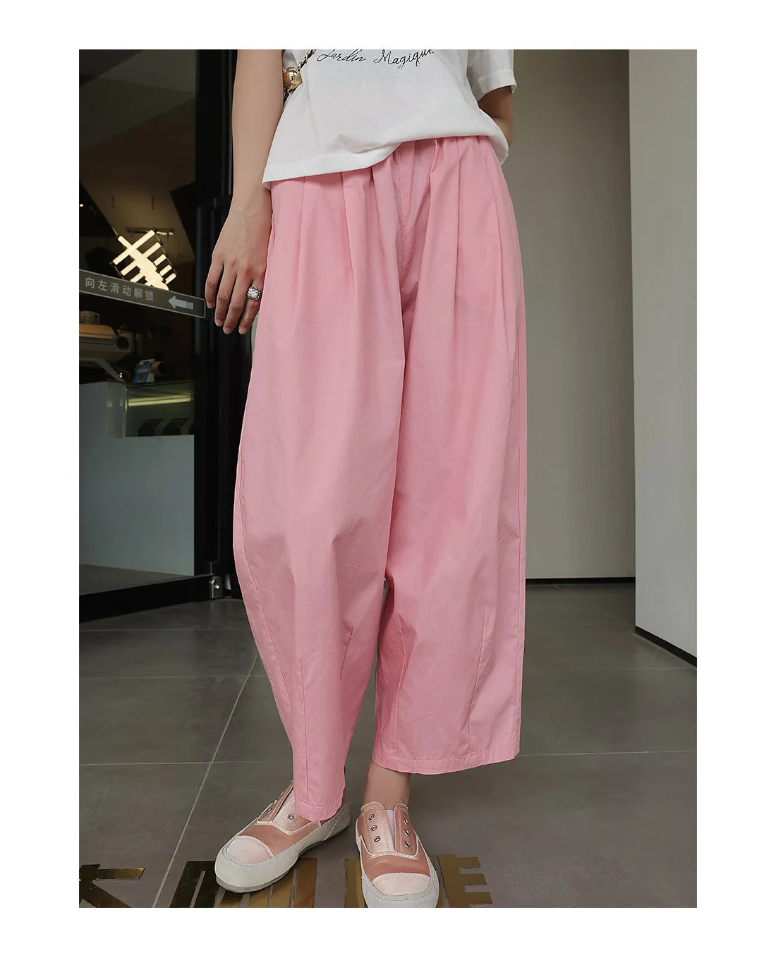 [LANMREM] Minimal Elastic High Waist Wide Leg Pants For Women Solid Straight Loose Trousers Fashion Clothing 2024 Spring New