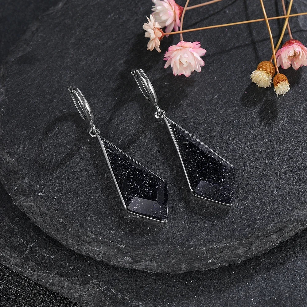 925 Sterling Silver Earrings Raindrop Shaped Blue Sandstone Earrings for Women Elegant Fine Jewelry Lady's Gift