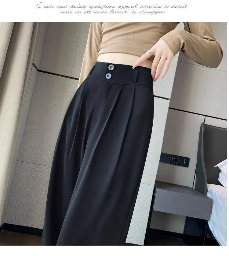 Korean High Waist Wide Leg Trousers Female Fall Summer Casual Loose Office Lady Suit Pants Fashion Baggy Outwear Clothing