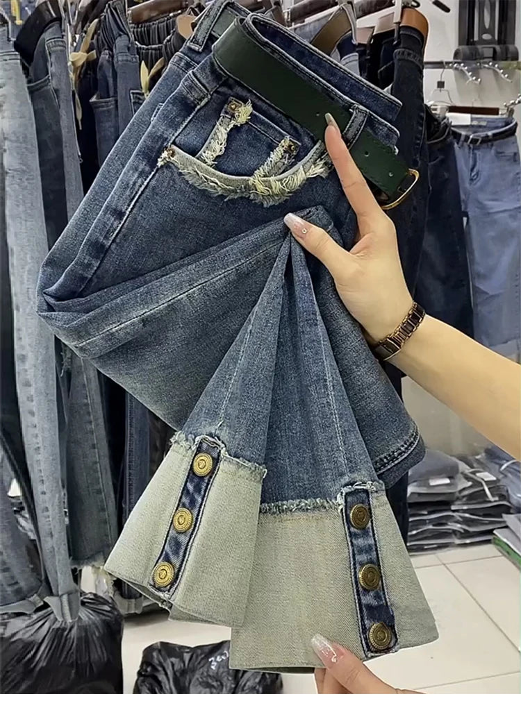 Y2k Big Size Jeans Women's Summer Thin 2023 New Curly Straight Leg Pants Fat Mm Thin Nine Minutes Smoke Pipe Pants