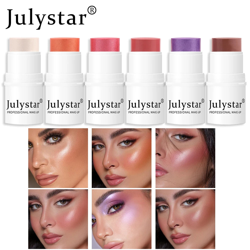 Julystar Lazy People High gloss powder blusher stick can rotate pearl powder blusher cream matte powder blusher 6 colors  option