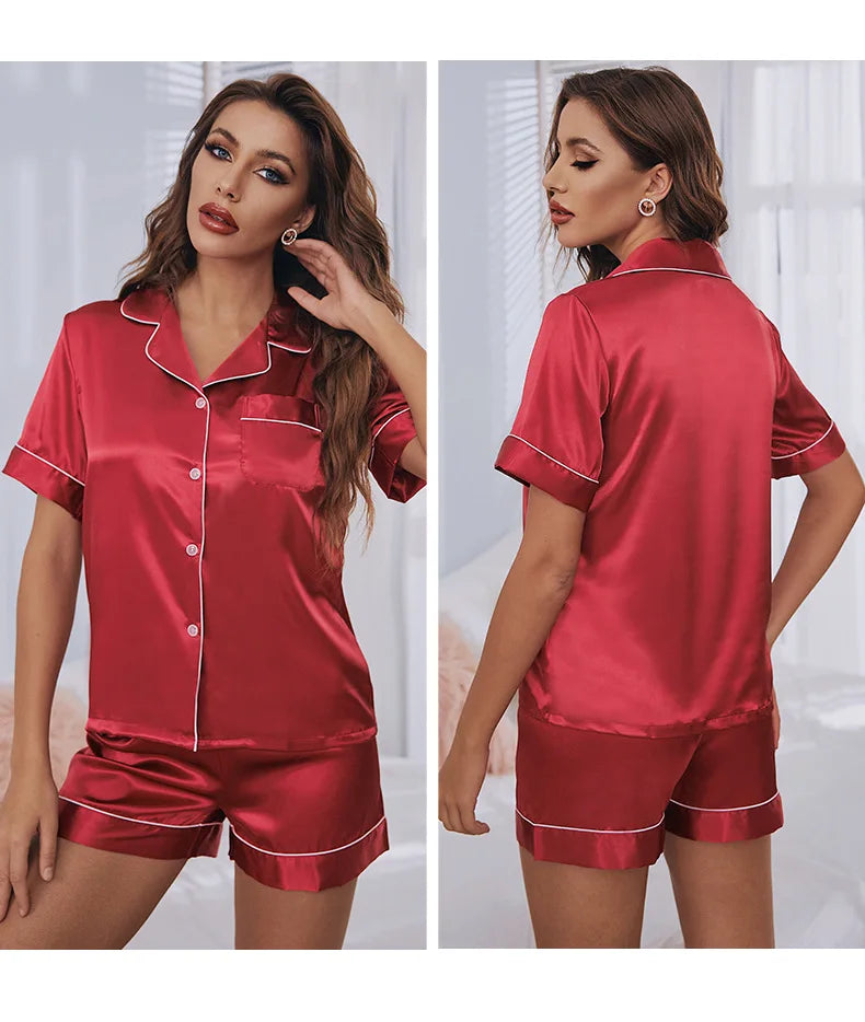 Comfortable Breathable Short Sleeve Shorts Women's Home Wear Women's Silk Pajamas Set Large Size Fashion Simple