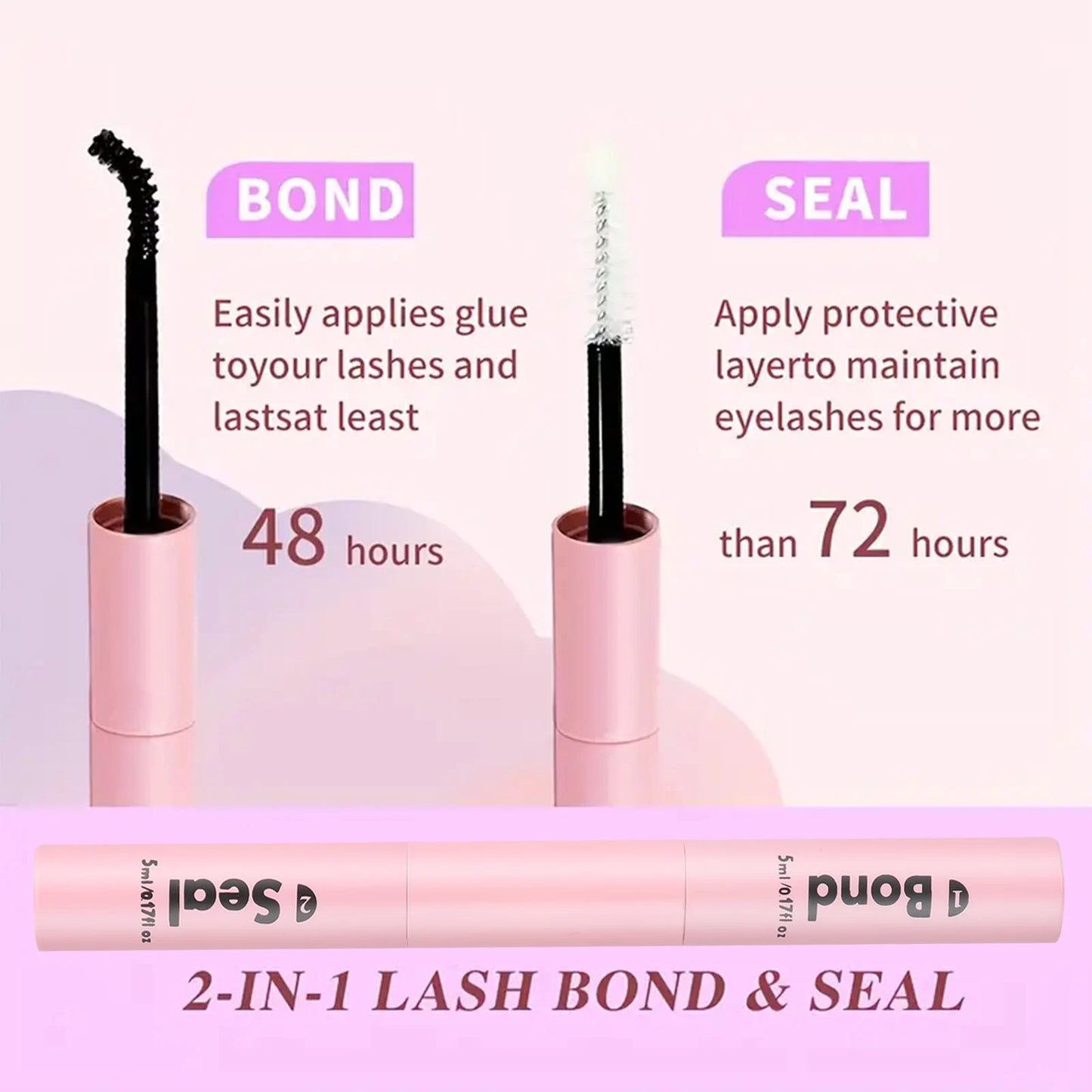 2pcs Eyelash Glue Bond and Seal for DIY Lash Clusters Long Lasting Lash Glue Hold 48 / 72 Hours Waterproof Mascara Wand Makeup