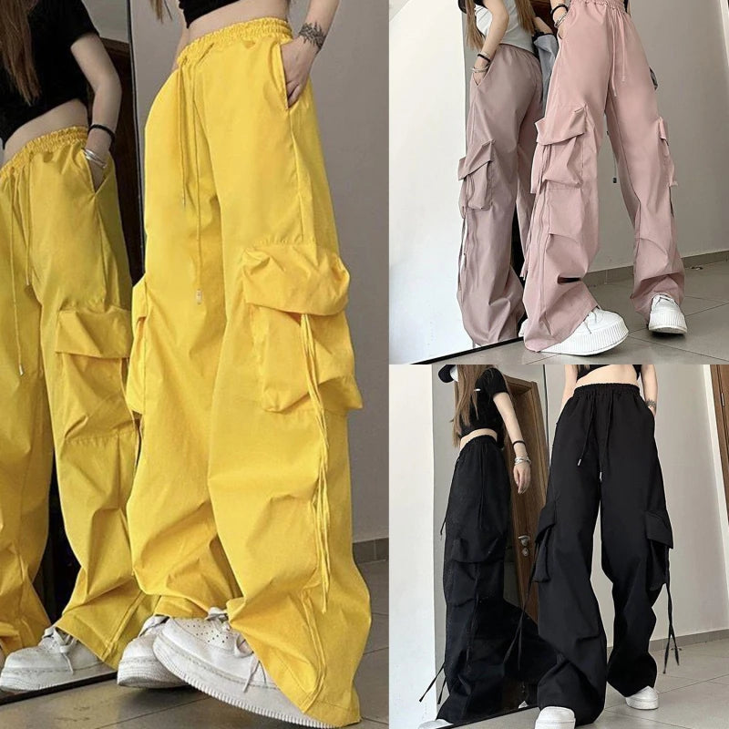 Y2K Cargo Pants Women Streetwear Oversized Wide Leg Sweatpants Harajuku Big Pockets Joggers Bf High Waist Baggy Sports Trousers