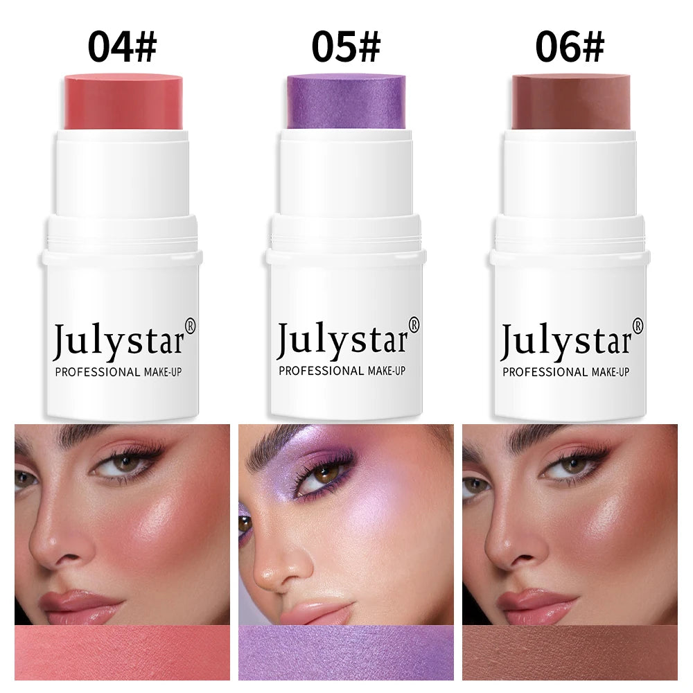 Julystar Lazy People High gloss powder blusher stick can rotate pearl powder blusher cream matte powder blusher 6 colors  option