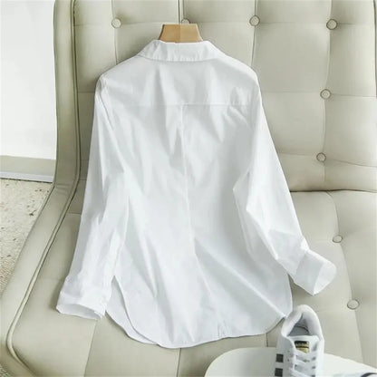 Camicia bianca da donna primaverile ed estiva Versione coreana di base Camicia da ufficio casual ampia da lavoro Top professionale in tinta unita