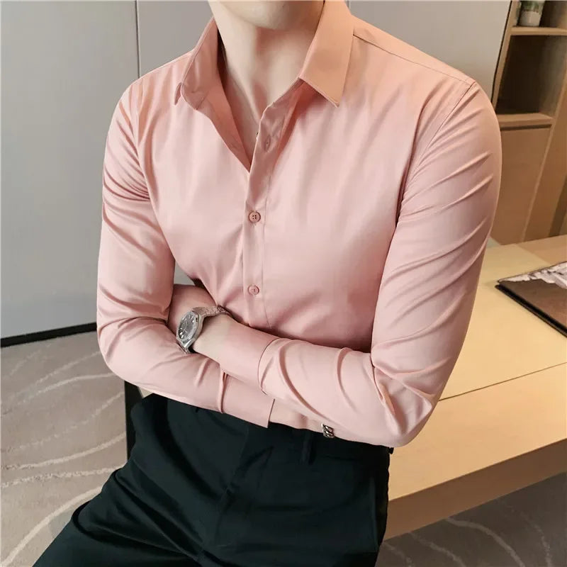 2023 New product Men's stylish casual pure cotton business shirts/Male slim fit lapel Dress long sleeve shirts/Leisure Tops