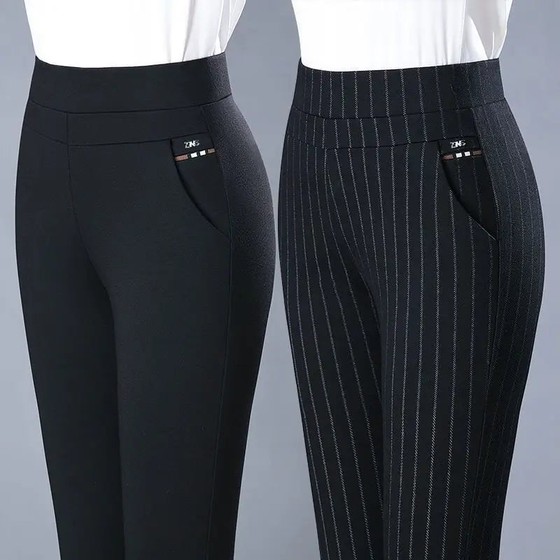 Fashion All Match Black Gray Pencil Pants Spring autumn Elegant High Waist Casual Stretch Slim Middle Aged Women Trousers Ladies