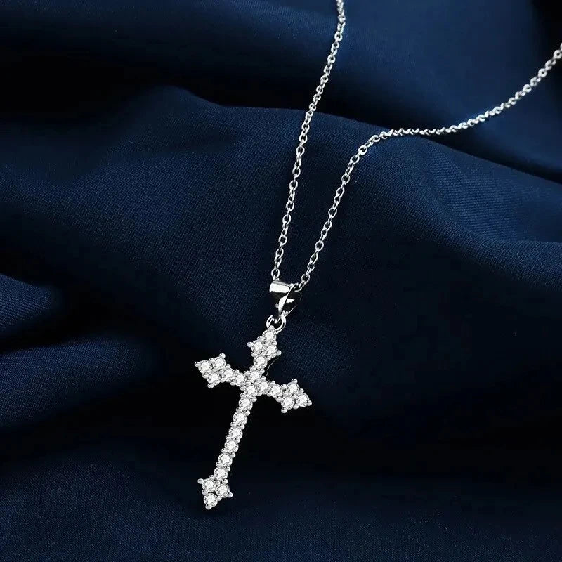 New In Silver Plated Cross Zircon Pendant Necklace For Women Korean Fashion Jewellery Girls Birthday Gift Trending Products 2024