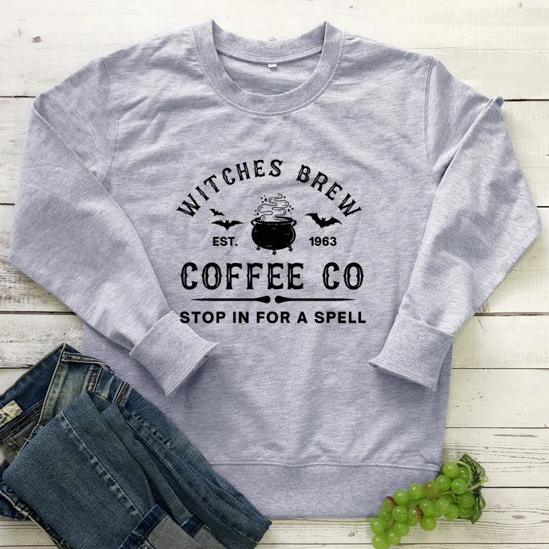 Witches Brew Coffee Co Sweatshirt Aesthetic Witchy Woman Halloween Drinking Pullovers Streetwear