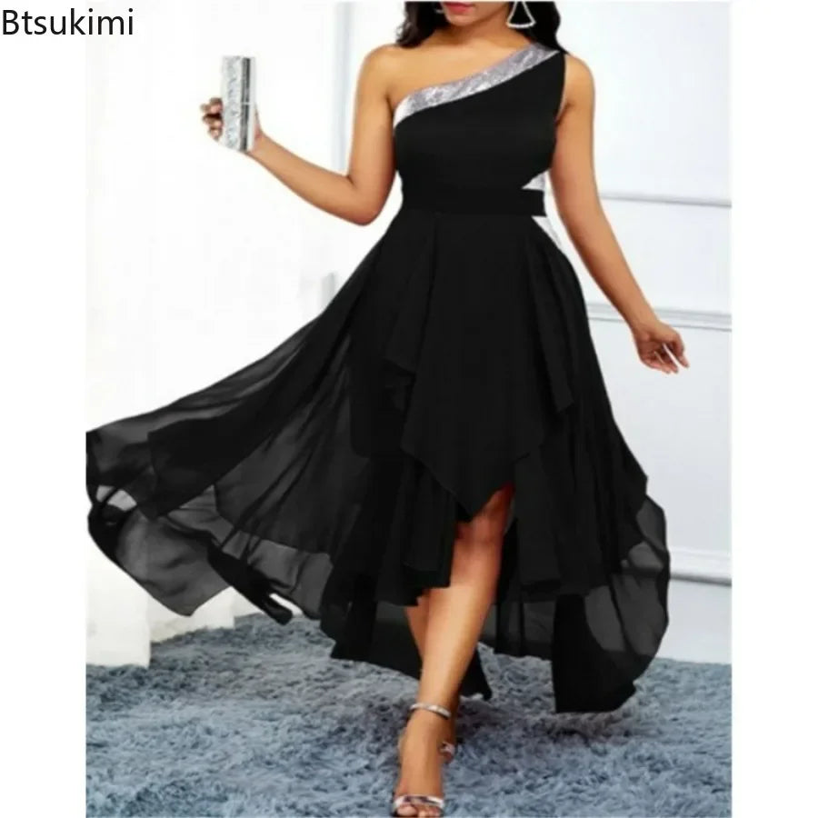 New Women's Summer Dresses Elegant Irregular Hem Summer Clothing One Shoulder Party Club Evening Long Dress Female Vestidos