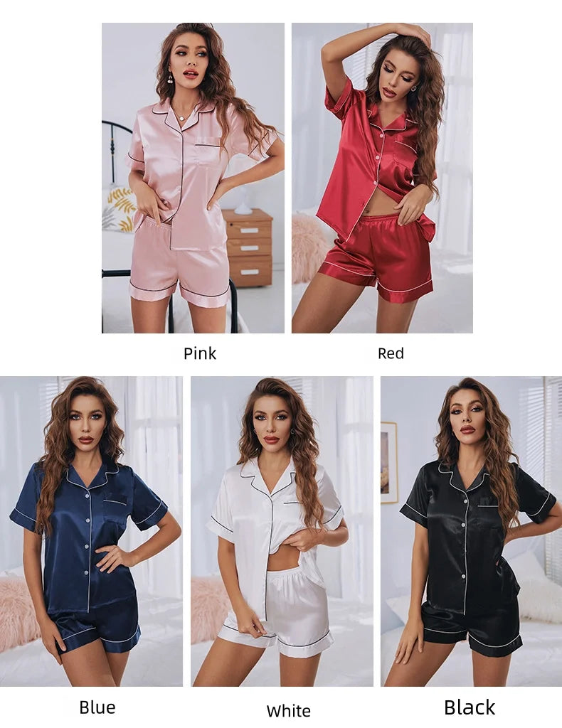 Comfortable Breathable Short Sleeve Shorts Women's Home Wear Women's Silk Pajamas Set Large Size Fashion Simple