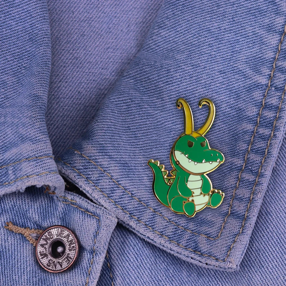 New Crocodile Loki Enamel Pin Exquisite Classic Movie Same Lapel Badge Brooch Jewelry Gift for Film Fans