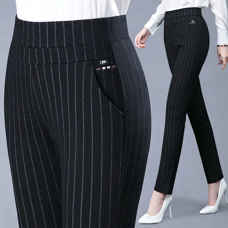 Fashion All Match Black Gray Pencil Pants Spring autumn Elegant High Waist Casual Stretch Slim Middle Aged Women Trousers Ladies