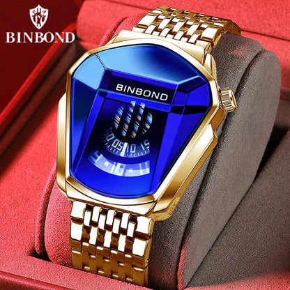 BINBOND Uomo Popolare Moda Moto Concept Orologio al quarzo Orologio luminoso con cinturino in acciaio a maglie Orologio touch screen con tecnologia nera