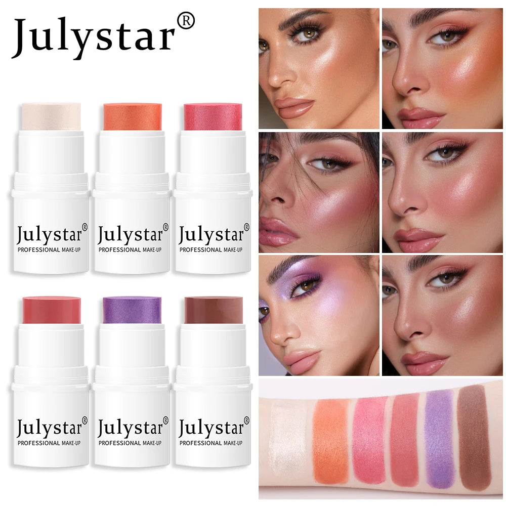 Julystar Lazy People High gloss powder blusher stick can rotate pearl powder blusher cream matte powder blusher 6 colors  option