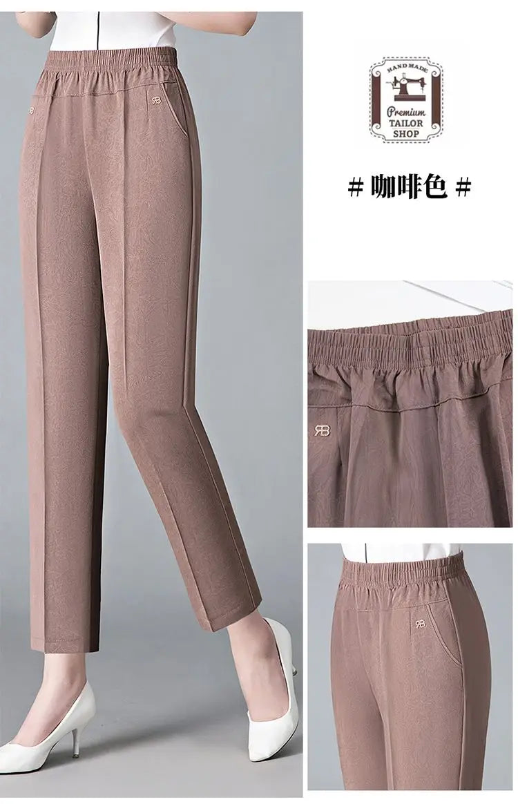 Vintage Loose Straight Pants Spring Summer Thin Women Streetwear Office Lady Casual Elastic High Waist Cropped Trousers 5XL