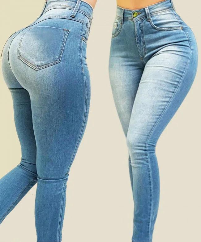 Jeans da donna in puro colore denim jeans a vita alta giochi di strada coltiva i propri pantaloni morali che modellano la figura con jeans a vita alta