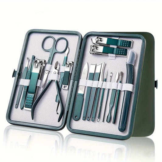 Professional 7-18 Piece Nail Care Kit Stainless Steel Manicure & Pedicure Set with Travel Case for On-the-Go Grooming