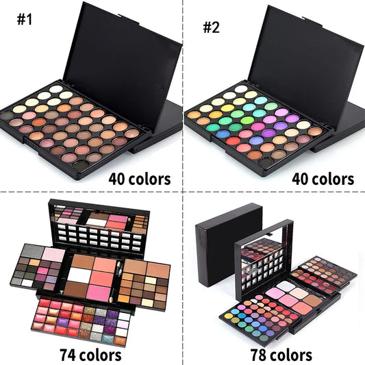 40/74/78 Colors Glitter Eyeshadow Palette Matte Waterproof Long Lasting Pressed Powder Cosmetics Kit  Fashion Women MakeUp Tools