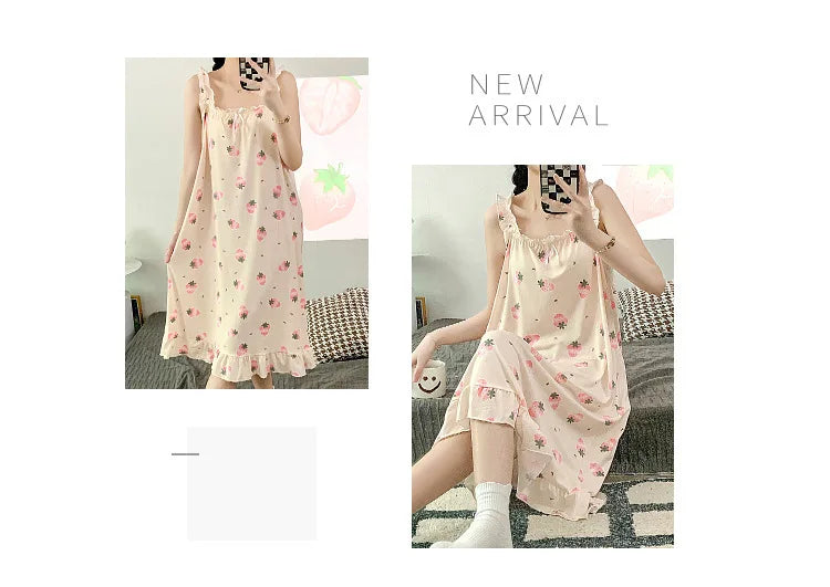 2024 New Little Fresh Sling Sleeping Dress For Women's Spring/Summer Sexy Thin Sleeping Dress Princess Style