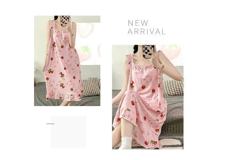 2024 New Little Fresh Sling Sleeping Dress For Women's Spring/Summer Sexy Thin Sleeping Dress Princess Style