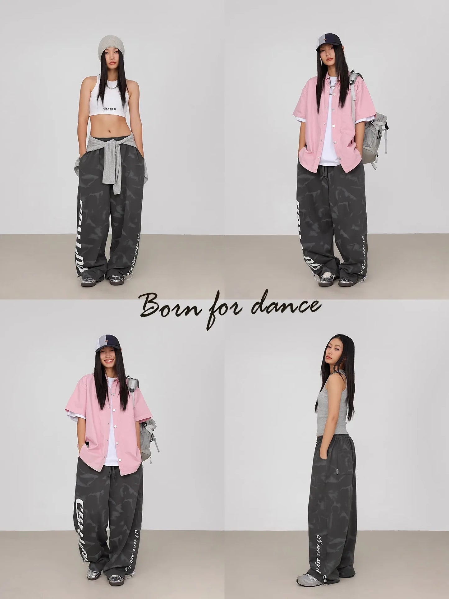 CBXLAB Street Dance Women's Gray Snowflake Hip Hop Sweatpants Girls American Street Pants Jazz Dance Loose Pants