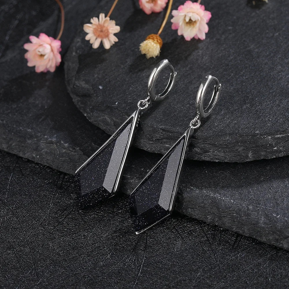 925 Sterling Silver Earrings Raindrop Shaped Blue Sandstone Earrings for Women Elegant Fine Jewelry Lady's Gift