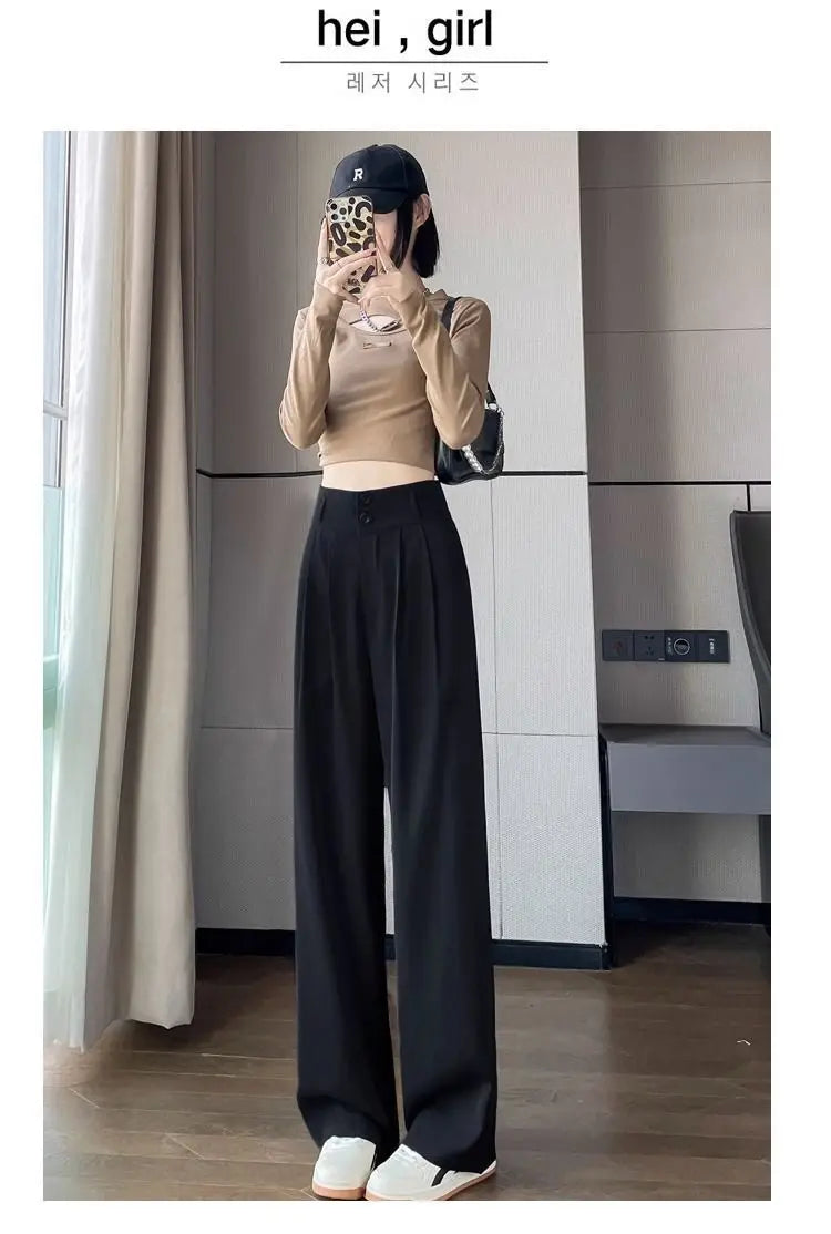 Korean High Waist Wide Leg Trousers Female Fall Summer Casual Loose Office Lady Suit Pants Fashion Baggy Outwear Clothing